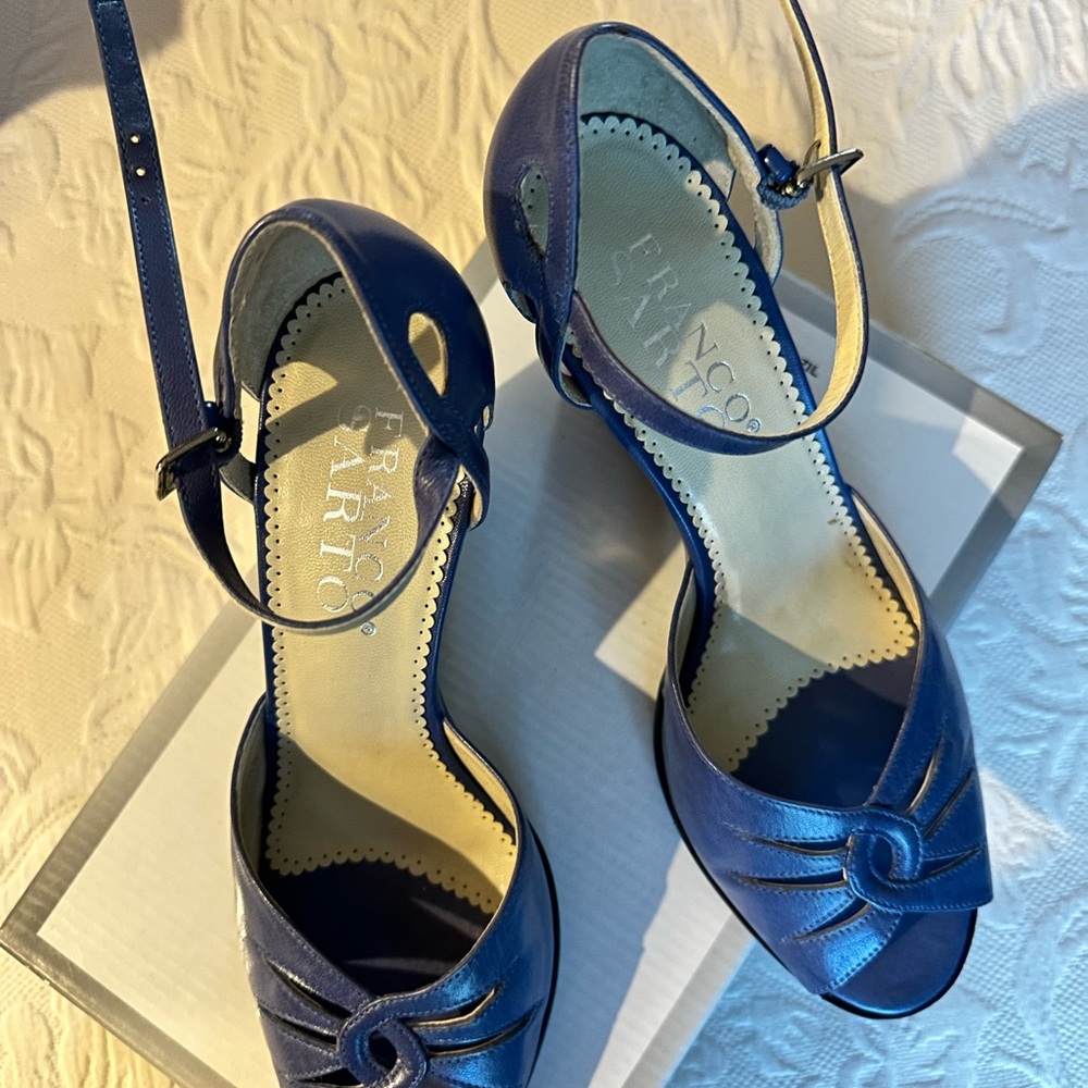 Franco Sarto Women's China Blue Ankle-Strap Heels
